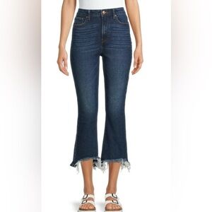 No Boundaries Juniors Cropped Flare Jeans with Frayed Hem